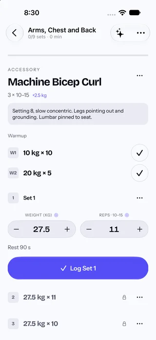 Fitness — Recording exercise sets